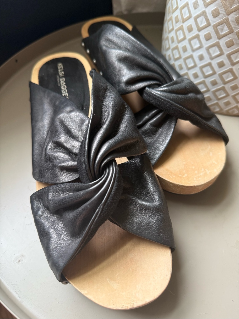 Kelsi Dagger Brooklyn 9 Black Studded Leather Slide Sandal Clogs Boho Chunky - Picture 5 of 8